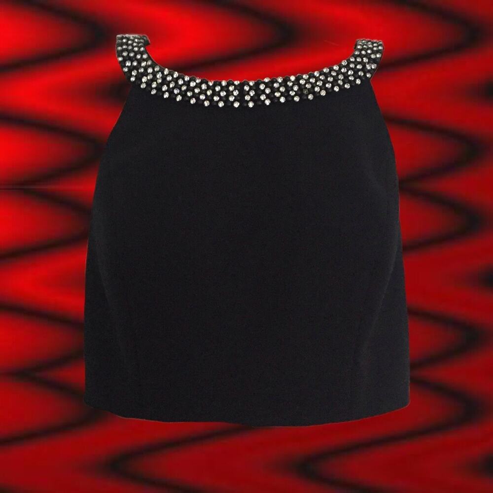 1990's Dressy Sleeveless Crop Top with 360º Rhinestone + Beaded Collar • Cache